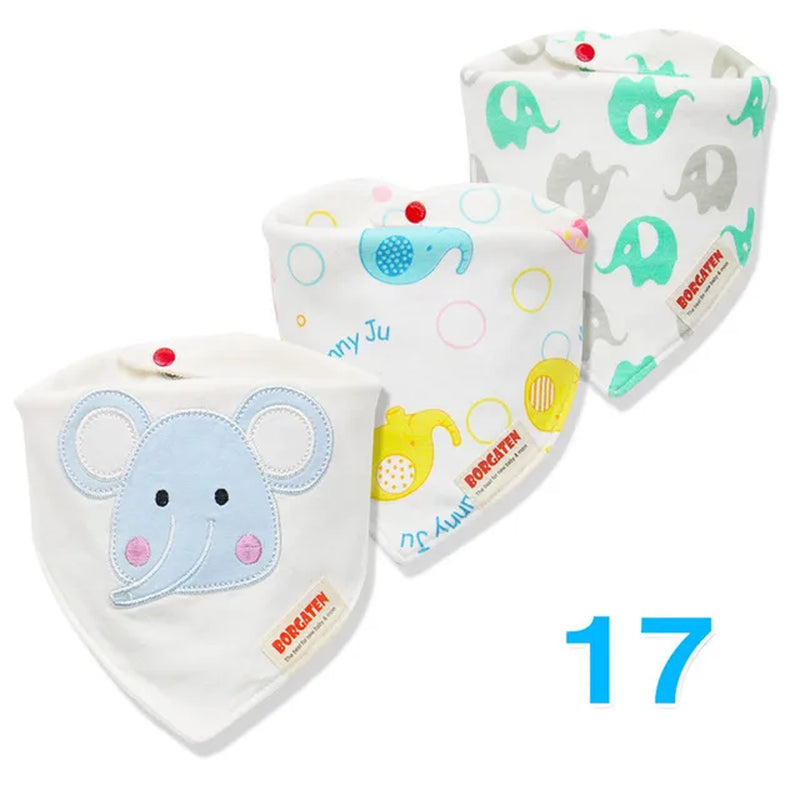 3Pc/Lot Cartoon 100% Cotton Newborn Baby Boys and Girls Bibs Baby Towel Bandanas Scarf Children Cravat Infant Kids Scarf