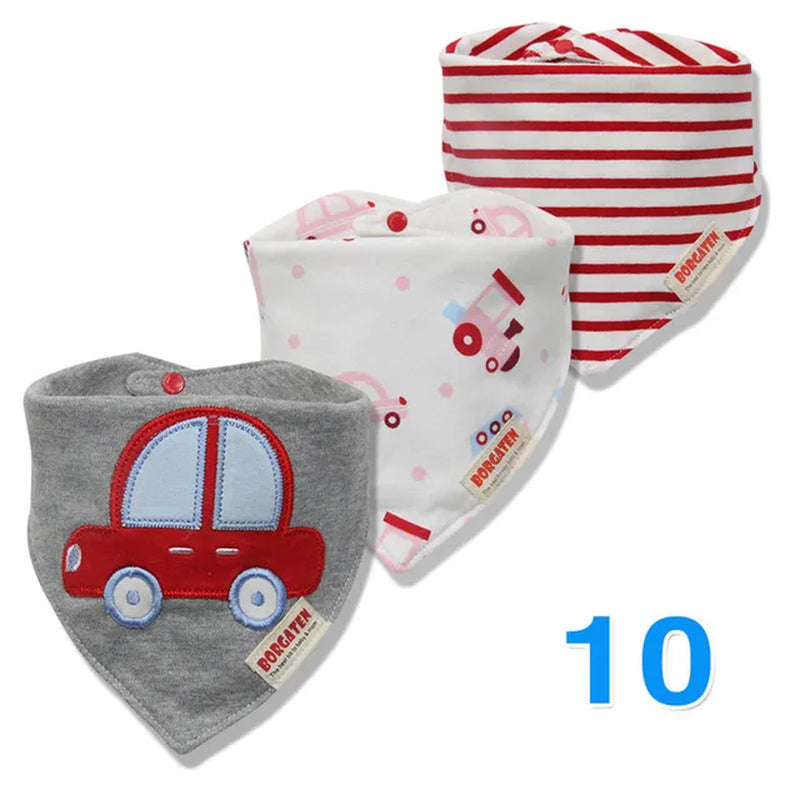 3Pc/Lot Cartoon 100% Cotton Newborn Baby Boys and Girls Bibs Baby Towel Bandanas Scarf Children Cravat Infant Kids Scarf