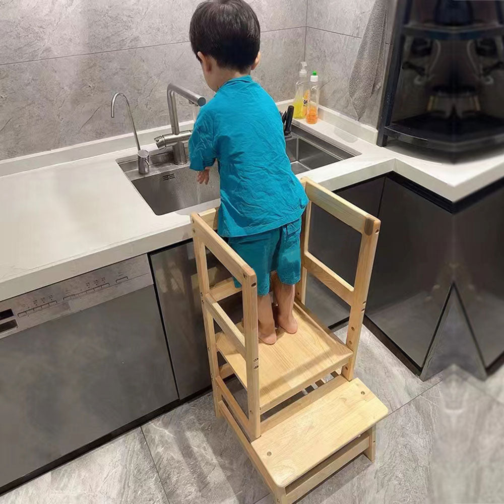 Wooden Kids Step Up Kitchen Helper with Black Drawing Board_11