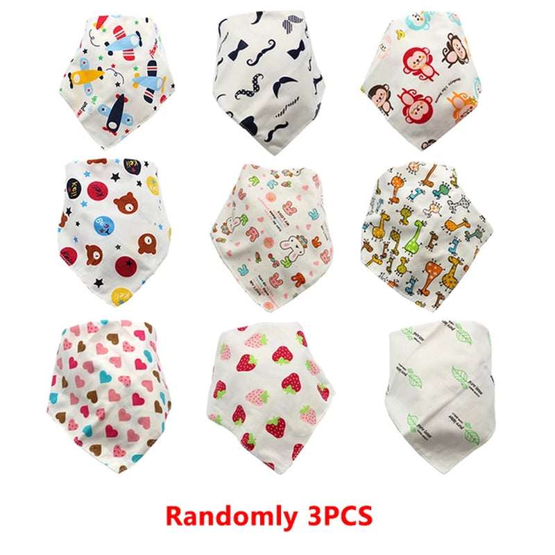 3Pc/Lot Cartoon 100% Cotton Newborn Baby Boys and Girls Bibs Baby Towel Bandanas Scarf Children Cravat Infant Kids Scarf