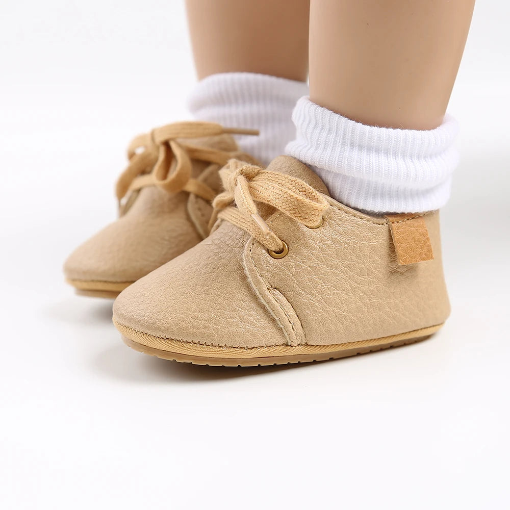New Baby Girls Boys PU Lace-Up Baby Shoes Baby Boy High Grade Non-Slip Caual Soft Sole Toddler Frist Waliking Shoes 7 Colors