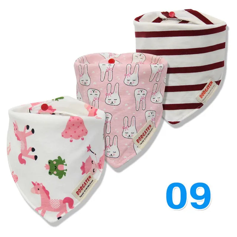 3Pc/Lot Cartoon 100% Cotton Newborn Baby Boys and Girls Bibs Baby Towel Bandanas Scarf Children Cravat Infant Kids Scarf