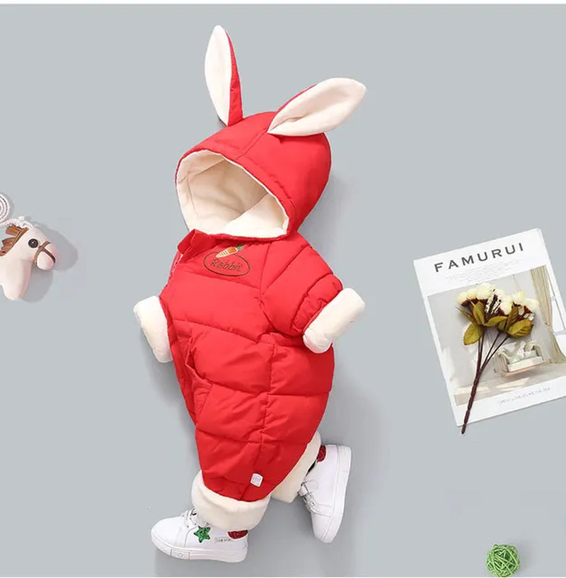 2023 Winter Baby Rompers plus Velvet Warm Baby Girl Snowsuit Cartoon Rabbit Baby Boys Jumpsuit Toddler Overalls Clothes