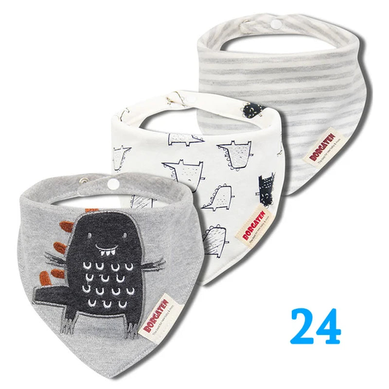 3Pc/Lot Cartoon 100% Cotton Newborn Baby Boys and Girls Bibs Baby Towel Bandanas Scarf Children Cravat Infant Kids Scarf