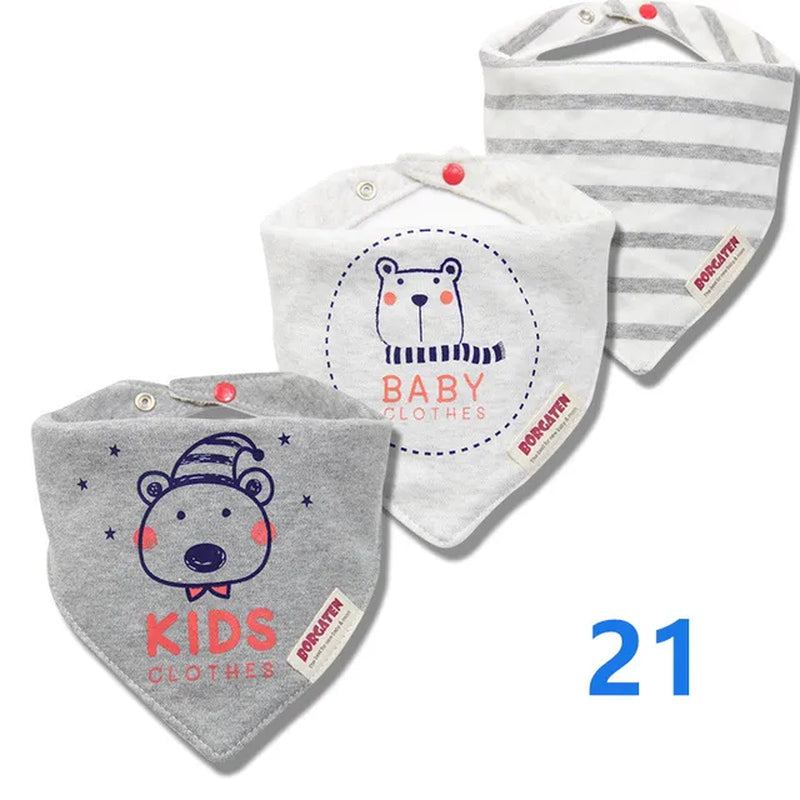 3Pc/Lot Cartoon 100% Cotton Newborn Baby Boys and Girls Bibs Baby Towel Bandanas Scarf Children Cravat Infant Kids Scarf