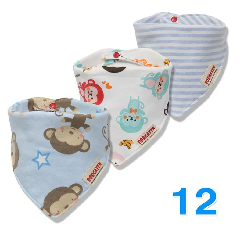 3Pc/Lot Cartoon 100% Cotton Newborn Baby Boys and Girls Bibs Baby Towel Bandanas Scarf Children Cravat Infant Kids Scarf