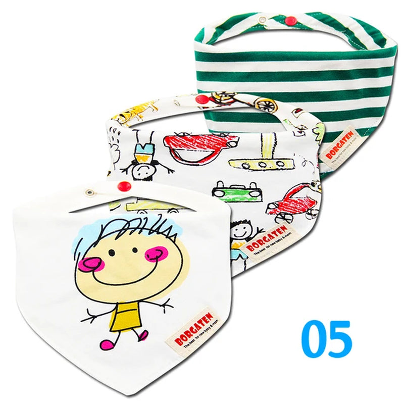 3Pc/Lot Cartoon 100% Cotton Newborn Baby Boys and Girls Bibs Baby Towel Bandanas Scarf Children Cravat Infant Kids Scarf