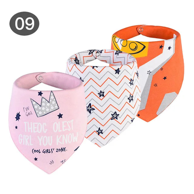 3Pc/Lot Cartoon 100% Cotton Newborn Baby Boys and Girls Bibs Baby Towel Bandanas Scarf Children Cravat Infant Kids Scarf