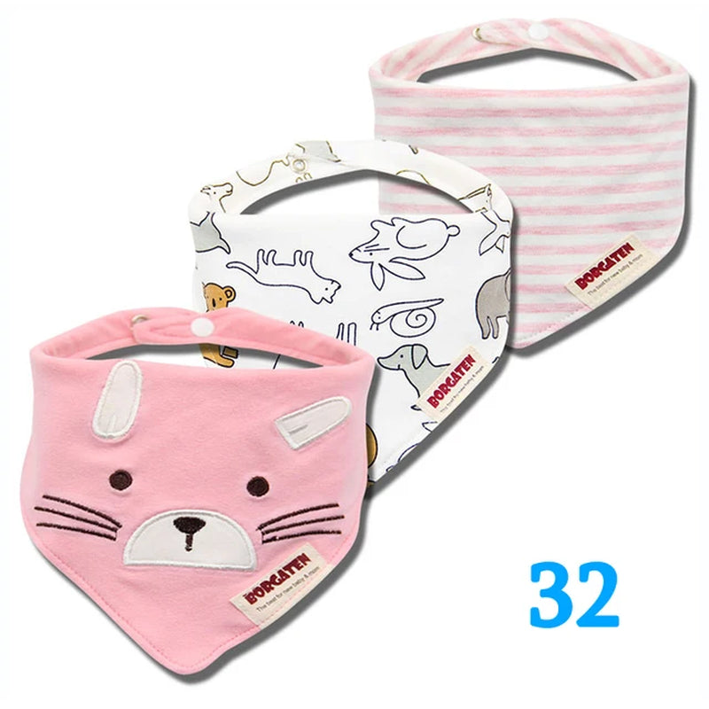 3Pc/Lot Cartoon 100% Cotton Newborn Baby Boys and Girls Bibs Baby Towel Bandanas Scarf Children Cravat Infant Kids Scarf