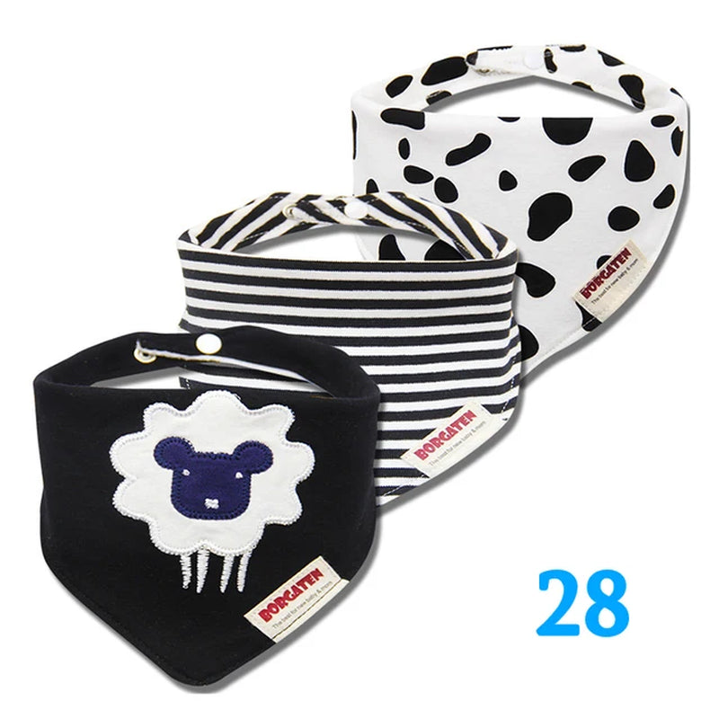 3Pc/Lot Cartoon 100% Cotton Newborn Baby Boys and Girls Bibs Baby Towel Bandanas Scarf Children Cravat Infant Kids Scarf