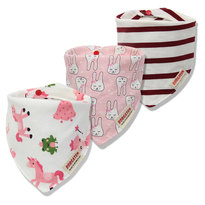 3Pc/Lot Cartoon 100% Cotton Newborn Baby Boys and Girls Bibs Baby Towel Bandanas Scarf Children Cravat Infant Kids Scarf