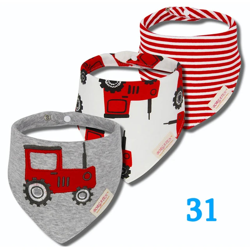 3Pc/Lot Cartoon 100% Cotton Newborn Baby Boys and Girls Bibs Baby Towel Bandanas Scarf Children Cravat Infant Kids Scarf