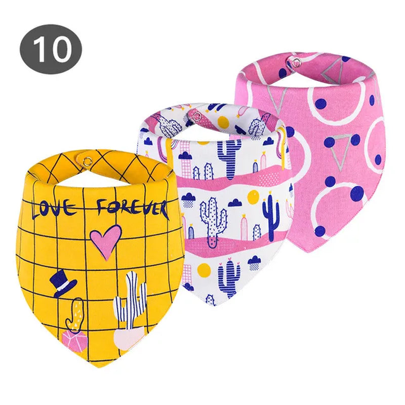 3Pc/Lot Cartoon 100% Cotton Newborn Baby Boys and Girls Bibs Baby Towel Bandanas Scarf Children Cravat Infant Kids Scarf