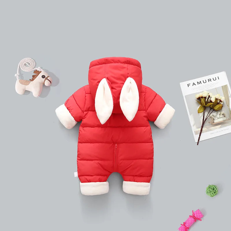 2023 Winter Baby Rompers plus Velvet Warm Baby Girl Snowsuit Cartoon Rabbit Baby Boys Jumpsuit Toddler Overalls Clothes