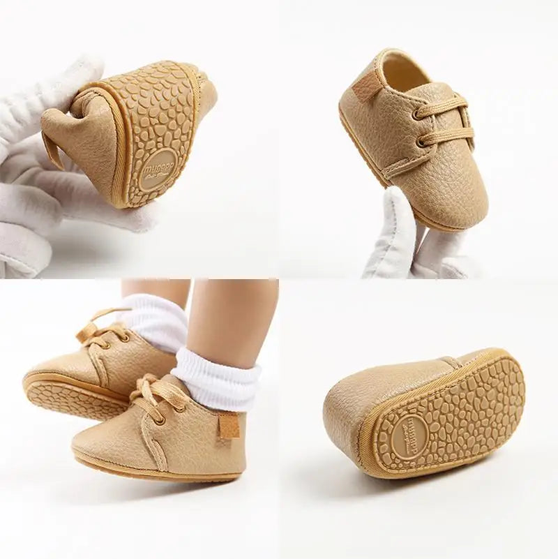 Newborn Baby Shoes Fashion Casual Infant Boys Leather Anti-Slip Falt Rubber Sole Toddler First Walkers Baby Sneakers