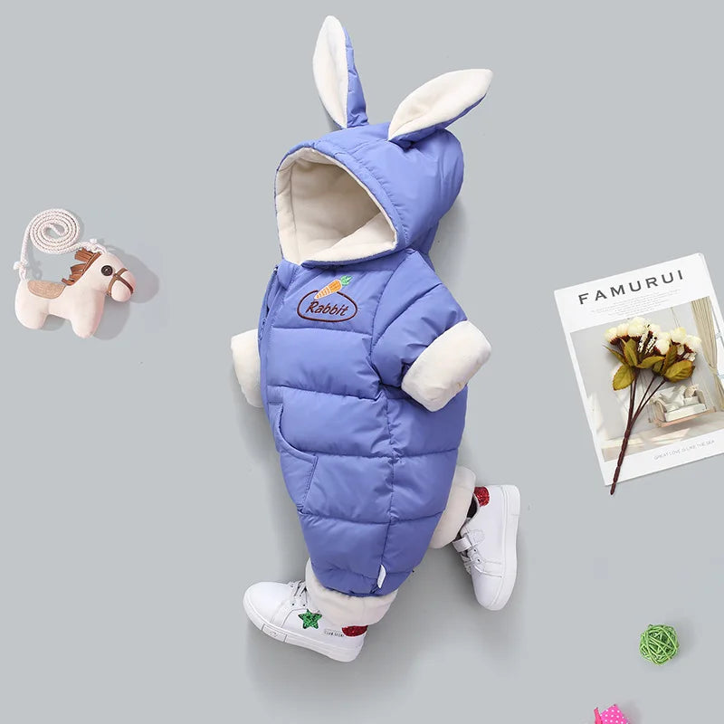 2023 Winter Baby Rompers plus Velvet Warm Baby Girl Snowsuit Cartoon Rabbit Baby Boys Jumpsuit Toddler Overalls Clothes