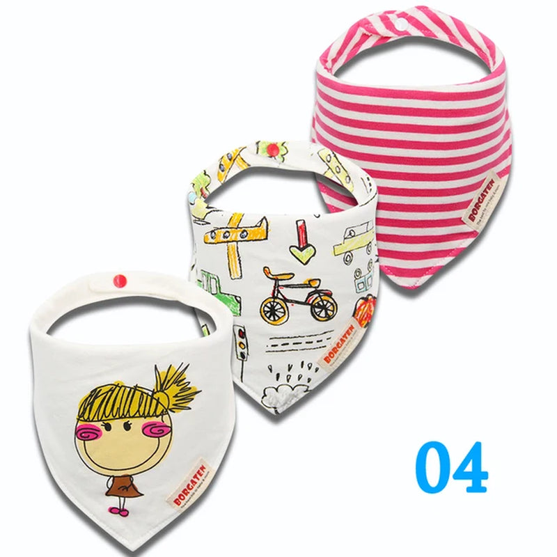 3Pc/Lot Cartoon 100% Cotton Newborn Baby Boys and Girls Bibs Baby Towel Bandanas Scarf Children Cravat Infant Kids Scarf