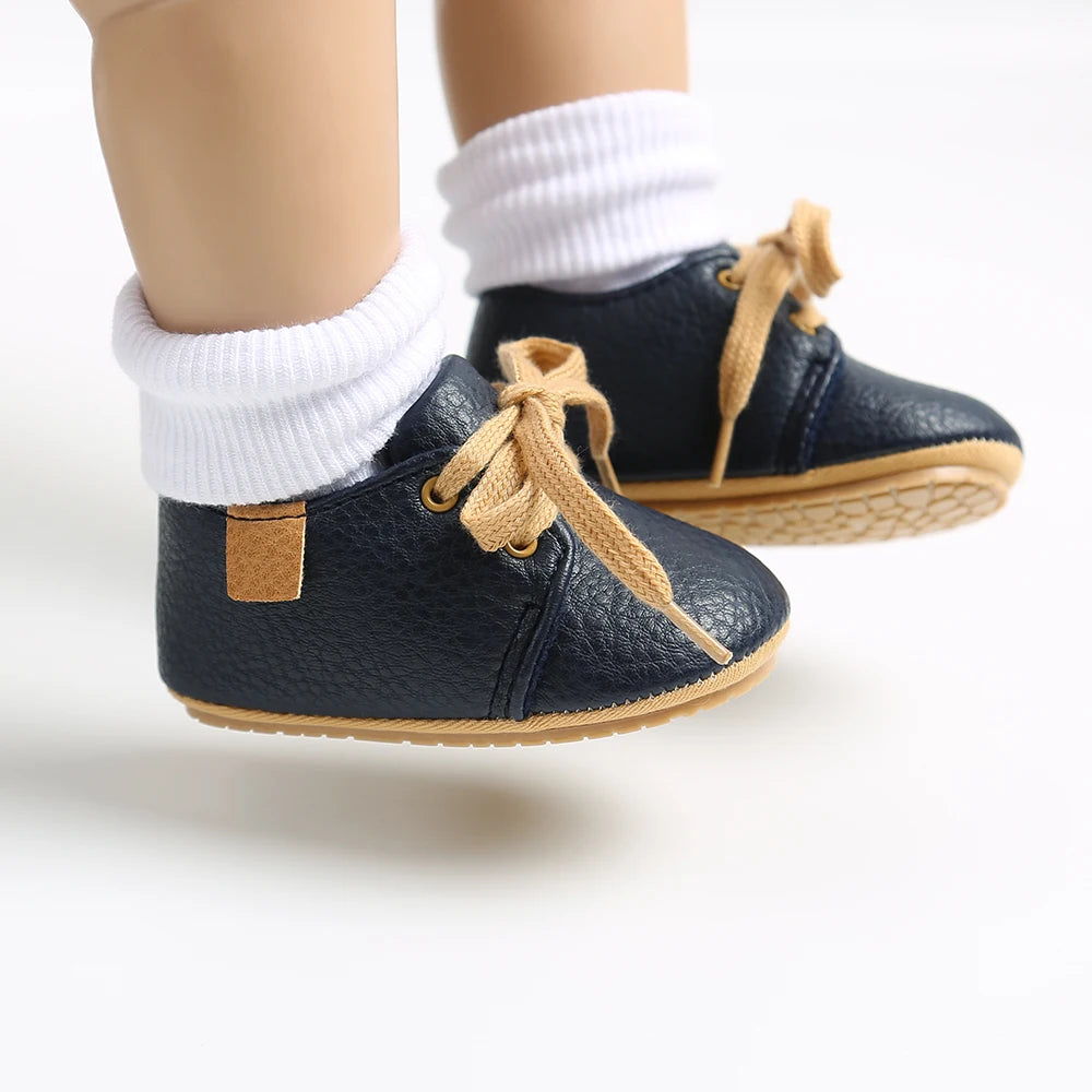 New Baby Girls Boys PU Lace-Up Baby Shoes Baby Boy High Grade Non-Slip Caual Soft Sole Toddler Frist Waliking Shoes 7 Colors