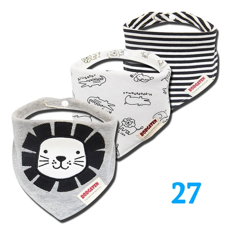 3Pc/Lot Cartoon 100% Cotton Newborn Baby Boys and Girls Bibs Baby Towel Bandanas Scarf Children Cravat Infant Kids Scarf