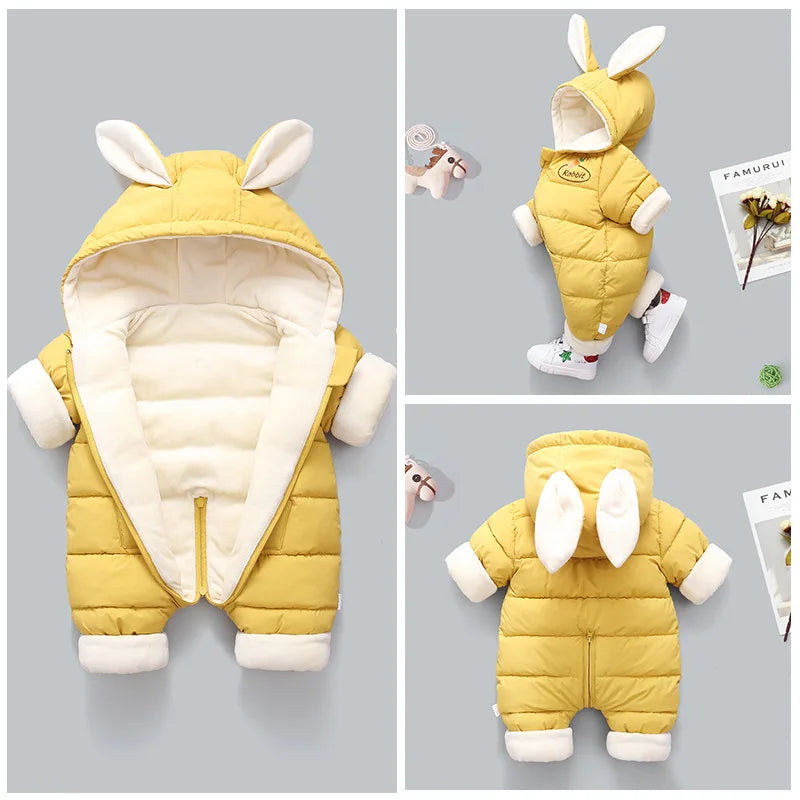 2023 Winter Baby Rompers plus Velvet Warm Baby Girl Snowsuit Cartoon Rabbit Baby Boys Jumpsuit Toddler Overalls Clothes