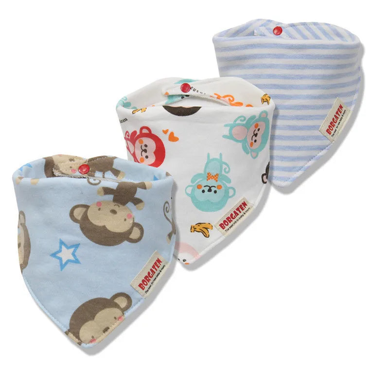 3Pc/Lot Cartoon 100% Cotton Newborn Baby Boys and Girls Bibs Baby Towel Bandanas Scarf Children Cravat Infant Kids Scarf