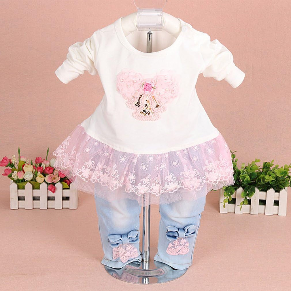Baby Girls Denim Clothing Sets 3 Pieces Sets T Shirt Denim Jacket and Jeans
