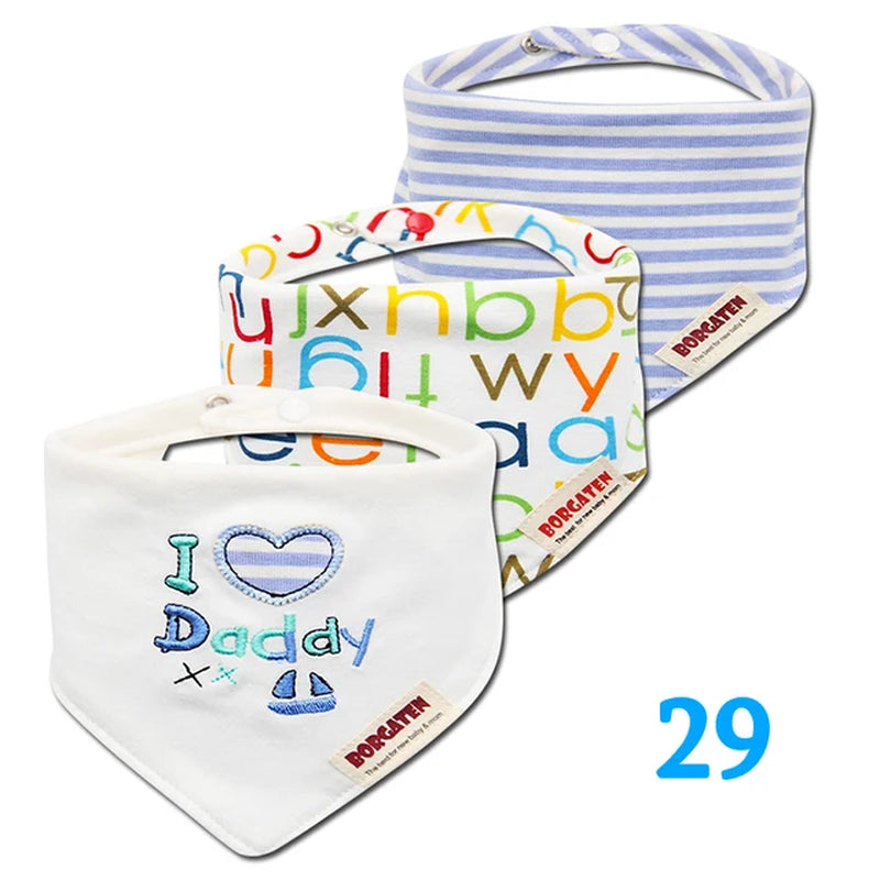 3Pc/Lot Cartoon 100% Cotton Newborn Baby Boys and Girls Bibs Baby Towel Bandanas Scarf Children Cravat Infant Kids Scarf