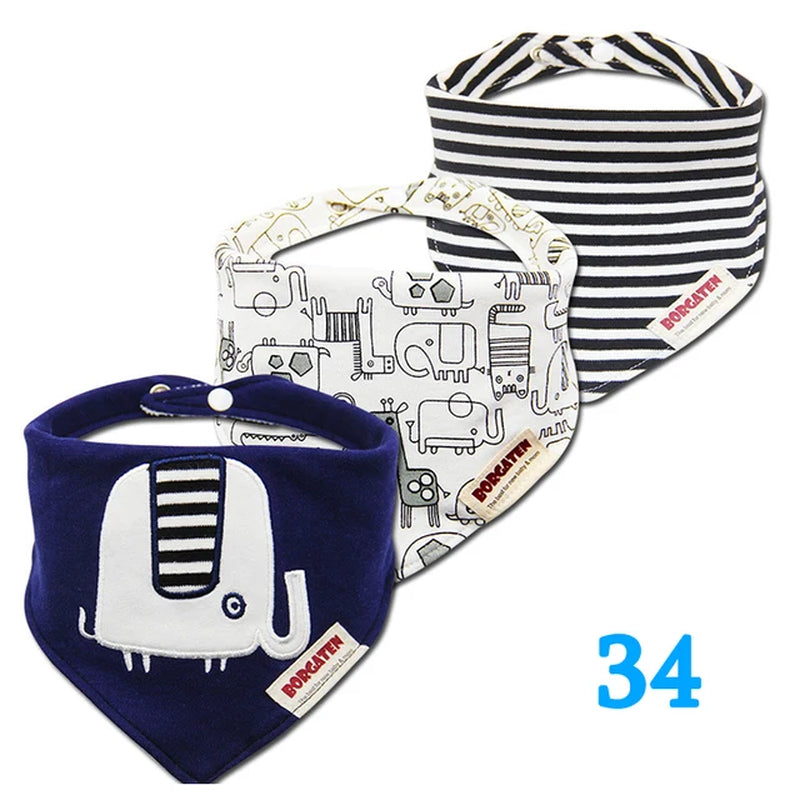 3Pc/Lot Cartoon 100% Cotton Newborn Baby Boys and Girls Bibs Baby Towel Bandanas Scarf Children Cravat Infant Kids Scarf
