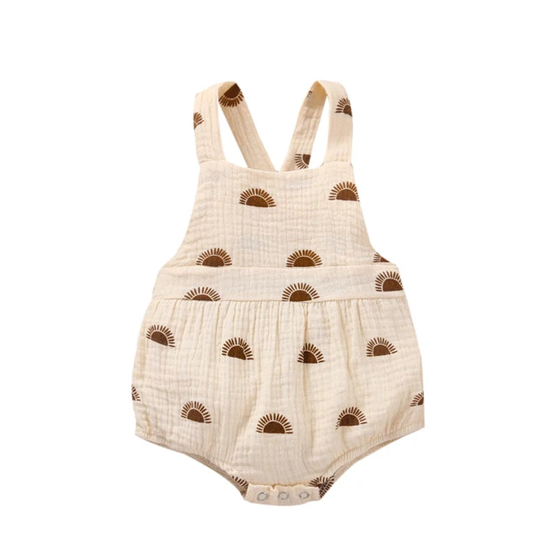 Newborn Kids Rompers Baby Boys Girls Sun Print Cotton Linen Playsuits Suspender Jumpsuits Sunsuit Outfits Baby Summer Clothes