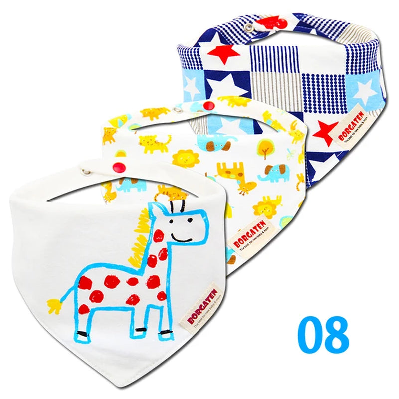 3Pc/Lot Cartoon 100% Cotton Newborn Baby Boys and Girls Bibs Baby Towel Bandanas Scarf Children Cravat Infant Kids Scarf