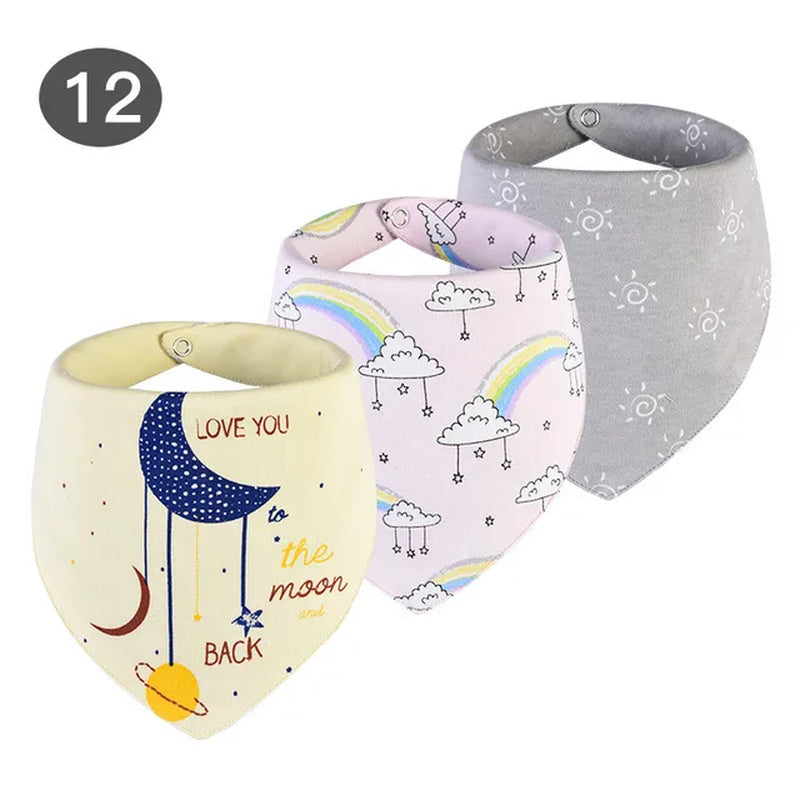 3Pc/Lot Cartoon 100% Cotton Newborn Baby Boys and Girls Bibs Baby Towel Bandanas Scarf Children Cravat Infant Kids Scarf