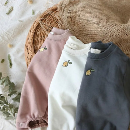 2023 Autumn New Lovely Newborn Baby Bodysuits Pear Embroidery for Baby Boys Girls Cotton Clothes Fashion Long Sleeve Jumpsuit