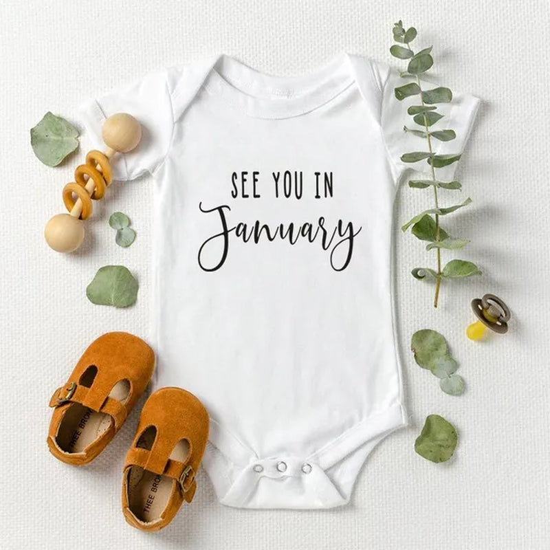 Baby Announcement See You in September Baby Body Pregnancy Reveal Custom Romper Baby Shower Gift 100% Cotton
