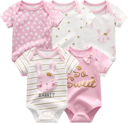 Unisex Boy Girl Baby Bodysuit 5 Pack Cartoon Cotton Infant Clothes Short Sleeve Soft Babie's Outfits