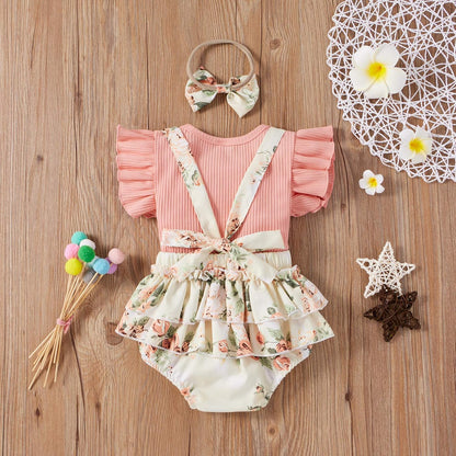 Noubeau Baby Girls Sleeveless Off Shoulder Embroidery Rose Tops+Skirts Set Summer Outfits