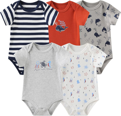 Unisex Boy Girl Baby Bodysuit 5 Pack Cartoon Cotton Infant Clothes Short Sleeve Soft Babie's Outfits