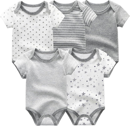 Unisex Boy Girl Baby Bodysuit 5 Pack Cartoon Cotton Infant Clothes Short Sleeve Soft Babie's Outfits