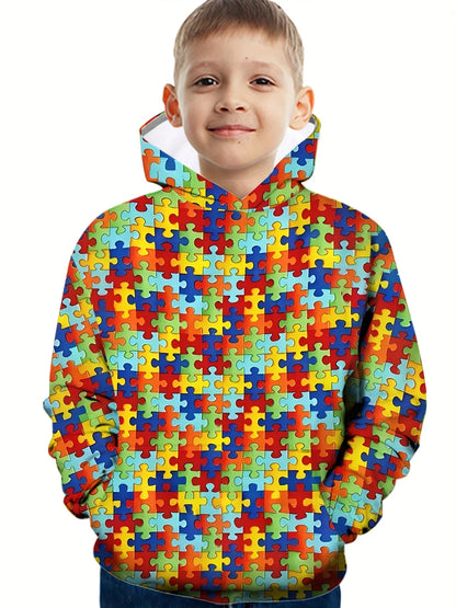 Kids Clothes Boy Hoodies Girl Clothes Long Sleeve Building Block Print Casual Kids Summer Autumn Clothes Top Children's Clothing