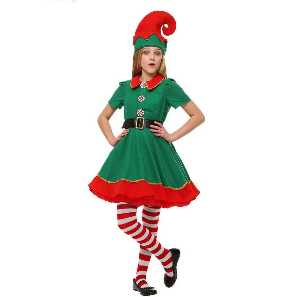 Kids Adult Christmas Clothing Set Kids Tops Pants Hat Belt Children Xmas Clothes Baby Boy Girl Birthday Outfit Elves Costume