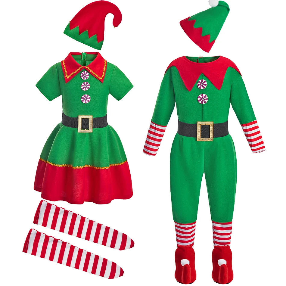 Kids Adult Christmas Clothing Set Kids Tops Pants Hat Belt Children Xmas Clothes Baby Boy Girl Birthday Outfit Elves Costume