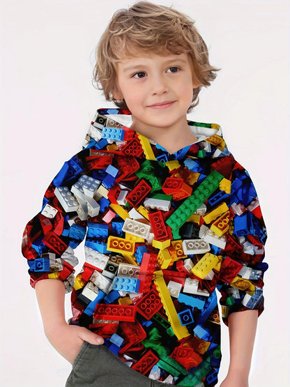 Kids Clothes Boy Hoodies Girl Clothes Long Sleeve Building Block Print Casual Kids Summer Autumn Clothes Top Children's Clothing