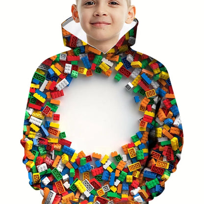 Kids Clothes Boy Hoodies Girl Clothes Long Sleeve Building Block Print Casual Kids Summer Autumn Clothes Top Children's Clothing