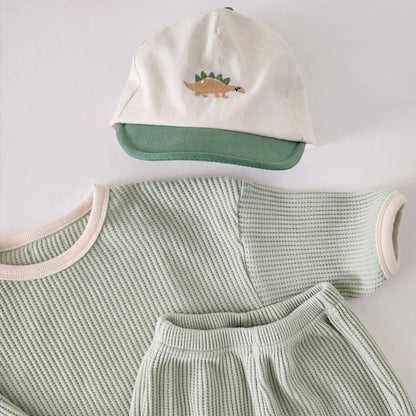 Korean Style Children Clothes Suit Waffle Pullover+Pants Baby Boys Girls Clothing Set Spring Autumn Kids Clothes Suit