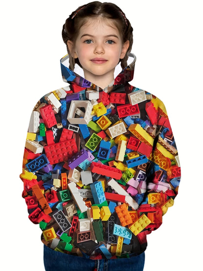 Kids Clothes Boy Hoodies Girl Clothes Long Sleeve Building Block Print Casual Kids Summer Autumn Clothes Top Children's Clothing