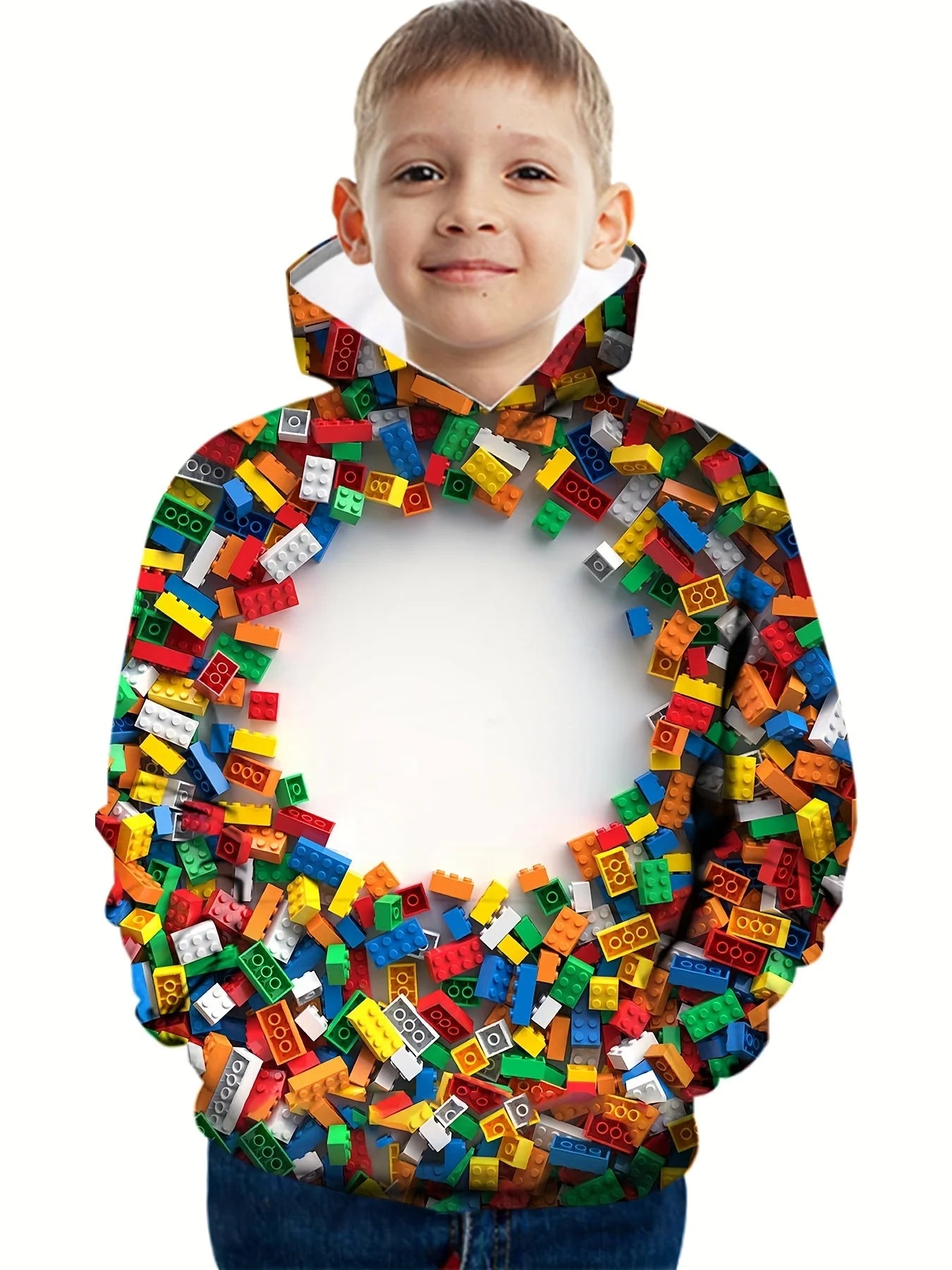 Kids Clothes Boy Hoodies Girl Clothes Long Sleeve Building Block Print Casual Kids Summer Autumn Clothes Top Children's Clothing