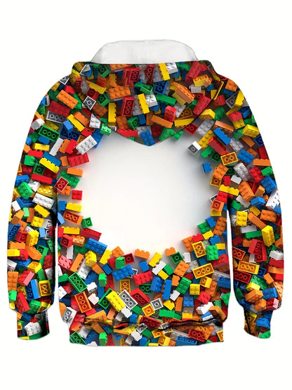 Kids Clothes Boy Hoodies Girl Clothes Long Sleeve Building Block Print Casual Kids Summer Autumn Clothes Top Children's Clothing