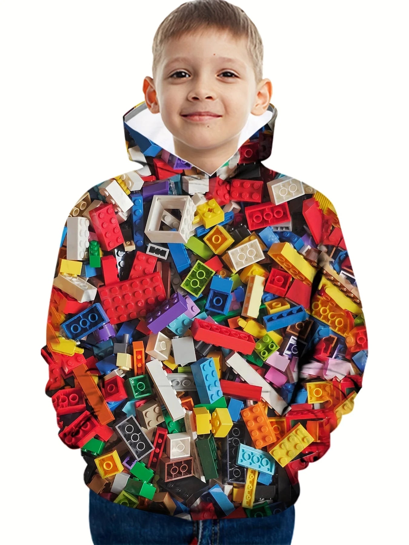 Kids Clothes Boy Hoodies Girl Clothes Long Sleeve Building Block Print Casual Kids Summer Autumn Clothes Top Children's Clothing