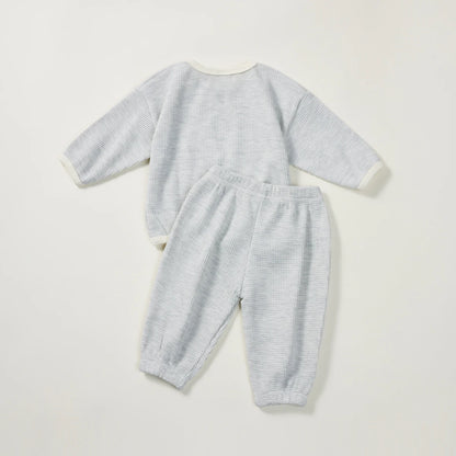 Korean Style Children Clothes Suit Waffle Pullover+Pants Baby Boys Girls Clothing Set Spring Autumn Kids Clothes Suit