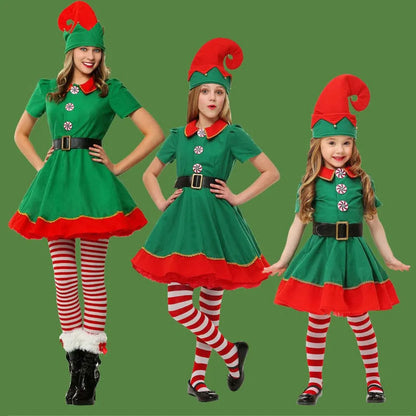 Kids Adult Christmas Clothing Set Kids Tops Pants Hat Belt Children Xmas Clothes Baby Boy Girl Birthday Outfit Elves Costume