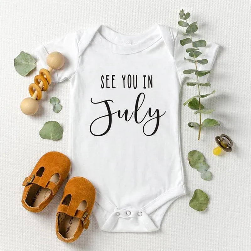 Baby Announcement See You in September Baby Body Pregnancy Reveal Custom Romper Baby Shower Gift 100% Cotton